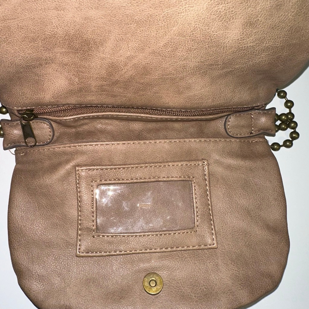 T-Shirt & Jeans Tan Laser Cut Crossbody Bag geometric ball chain strap purse - Picture 7 of 16